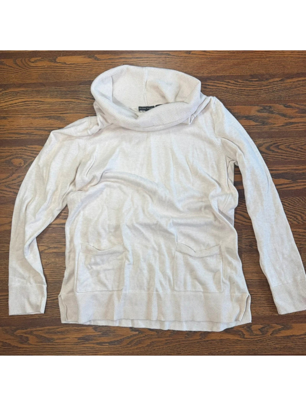 Jean Pierre White/Cream 100% Cotton Cowl Neck Pullover Sweater Size M Pockets